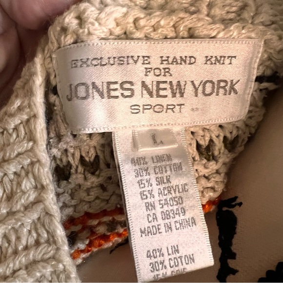 Jones New York Hand Knit Sweater Vest Front Zip Striped Linen Blend L - Picture 2 of 8